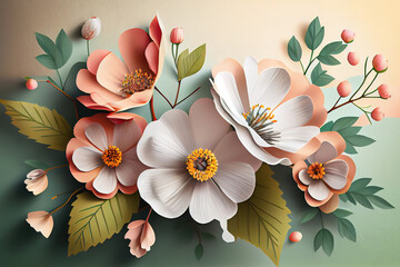 beautiful spring flowers on paper background. Generative Ai