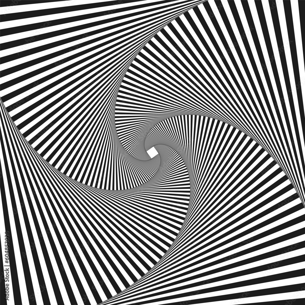 Wall mural abstract optical illusion. hypnotic spiral tunnel with black and white lines. vector illustration.