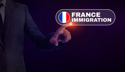 Immigration to France concept background with design hovering on the hand