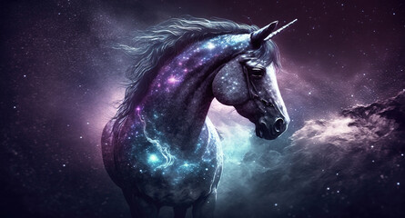 Fototapeta na wymiar a beautiful unicorn in space, epic scifi artwork, generative ai technology