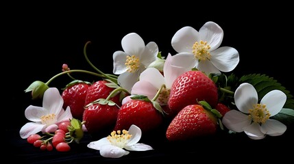 Fototapeta na wymiar Fresh strawberries on a dark background. Generative AI
