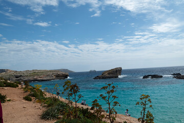 incredible blue lagoon of the coast of Gozo Island. 