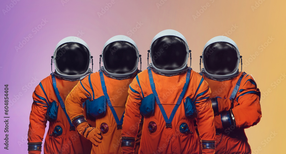 Aufkleber Astronauts in space suit on color background. Space crew of Artemis mission on Moon. Elements of this image furnished by NASA