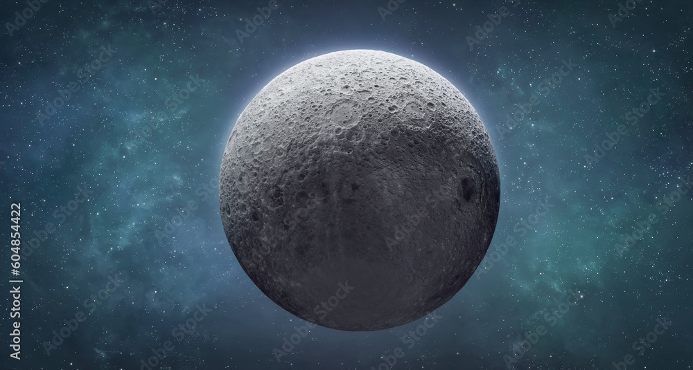 Aufkleber full moon globe in bright blue space. moon sphere. lunar surface with stars. earth's satellite. elem