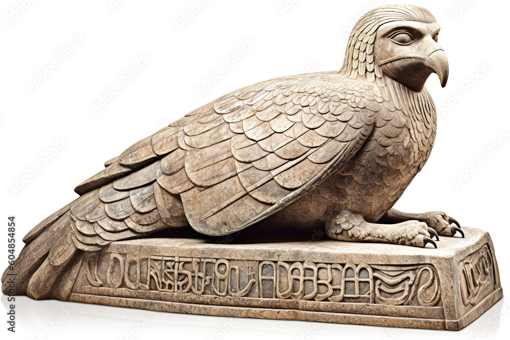 Poster ancient stone bird statue isolated on white background. generated by ai