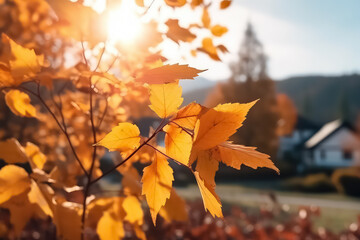 Naklejka na ściany i meble Autumn forest in ground landscape on autumnal background in November, AI