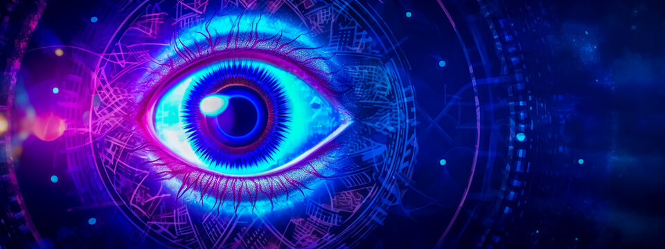 mystery spiritual magical esoteric eye, intuitive vision, banner made with Generative AI