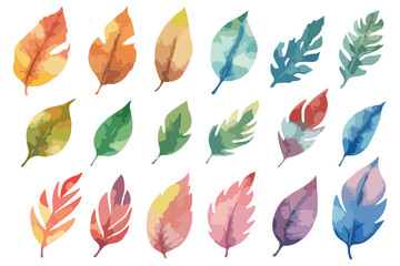 Set of floral Hand drawn vector watercolor set of herbs, wildflowers and Watercolor floral set of colorful leaves, greenery, branches, Cut out hand drawn PNG illustration on transparent background. 