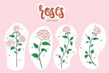 Roses hand drawn set