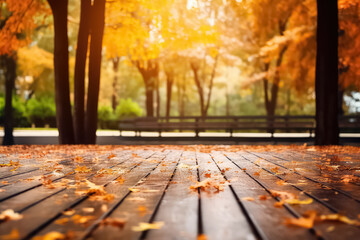Naklejka na ściany i meble autumn background floor in golden forest, AI