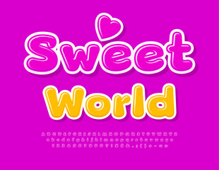 Vector glossy logo Sweet World. Cute Pink Font. Creative set of Alphabet Letters, Numbers and Symbols