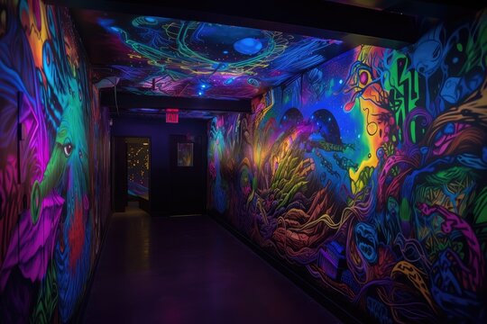 blacklight and uv-reactive mural, bringing nighttime scenery to life, created with generative ai