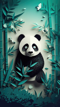 a panda in the forest, made out of paper artstyle, generative ai technology