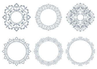 Set of decorative frames Elegant vector element for design in Eastern style, place for text. Floral gray and white borders. Lace illustration for invitations and greeting cards