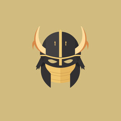 Samurai helmet fantasy avatar minimalistic flat vector art symbol / logo, calm pastel colours