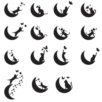 Cat and Moon SVG, Moon SVG, Cat SVG, butterfly svg, vector illustration, Adobe design