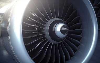 Close up of a plane turbine. Generative AI technology.