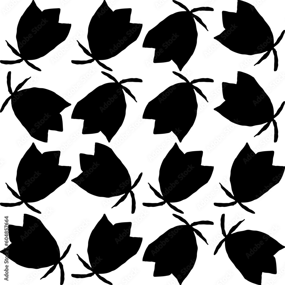 Aufkleber Abstract flower elements vector seamless pattern. Simple repeat in black on white background.