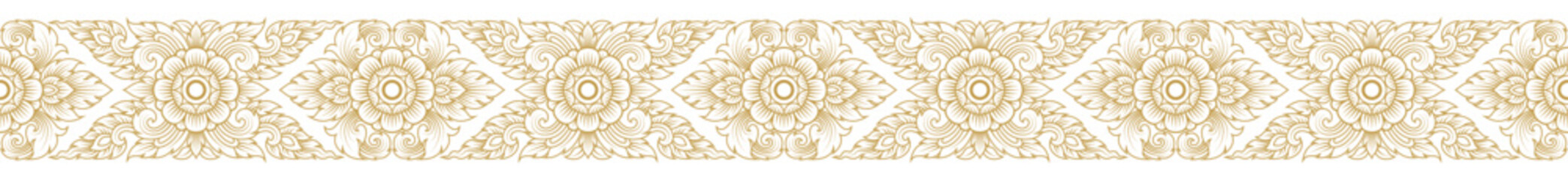 Gold line art, buddhism temple element and background pattern decoration motifs for pillar pattern