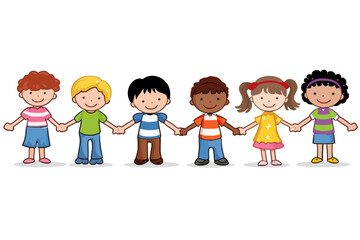 kids holding hands, kindergarten cartoon clip art vector