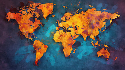 World map digital art background. Generative AI.