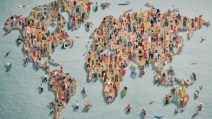 World map population with peoples background. Generative AI.