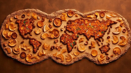 Obraz premium World map pizza background. Generative AI.