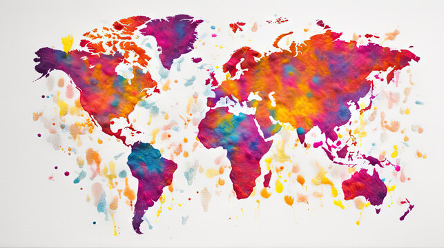 World map painting background. Generative AI.