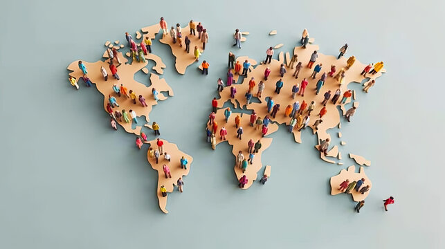 World map population with peoples background. Generative AI.