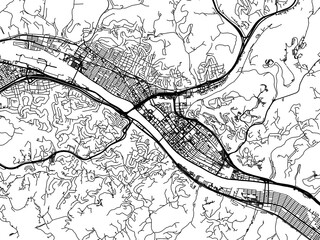 Road map of the city of  Charleston West Virginia in the United States of America on a transparent background.