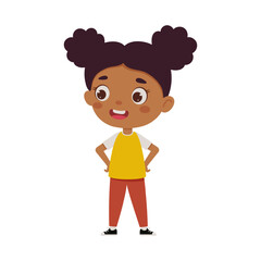 Cute cartoon little girl. Little schoolgirl character. Vector illustration