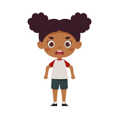 Cute cartoon little angry girl. Little schoolgirl character. Vector illustration
