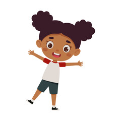 Cute cartoon little happy girl. Little schoolgirl character show facial expression. Vector illustration