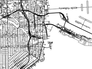 Road map of the city of  Miami center Florida in the United States of America on a transparent background.