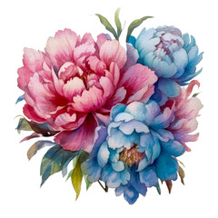Watercolor Bouquet of Flowers Clipart - Pink, Blue, Orange, and Red Tones with Transparent Background Vibrant Colorful Spring Summer AI generated
