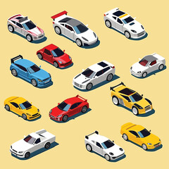 Sport cars isometric vector set isolated