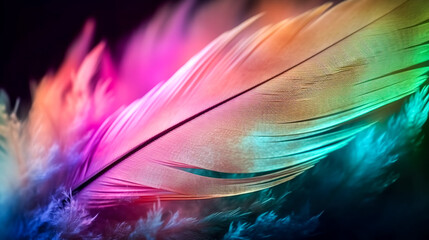 Obraz premium Abstract background with feather in colored lighting, generative AI.