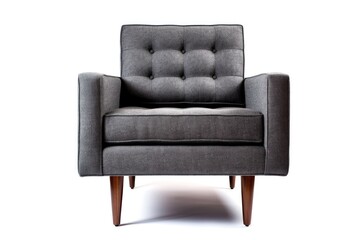 Front View Slate Gray Mid Century Modern Armchair On White Background. Generative AI