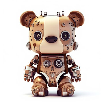 Brown Bear Robot, Funny Robotic Animal Isolated Over White Background. Created With Generative Ai