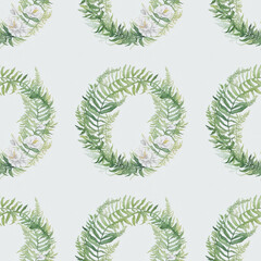 seamless texture watercolor wreath of wild herbs