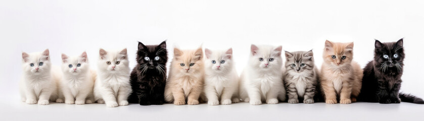 Fototapeta na wymiar Many Cats Sitting A Whitte Banner Background. Generative AI