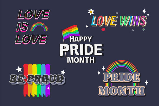 LGBT pride month quote decoration element set vector designs