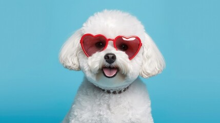 Bichon Frise Dog With Heart Shaped Sunglasses. Generative AI