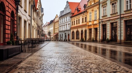 Naklejka na ściany i meble Charming Old Town Square With Cobblestone Streets And Historic Buildings. Generative AI