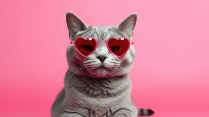 Egyptian Mau Cat With Heart Shaped Sunglasses. Generative AI