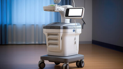 Mobile Ultrasound Machine On A Medical Cart. Generative AI