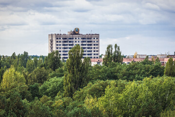 16-storey residential building in Pripyat abandoned city in Chernobyl Exclusion Zone, Ukraine
