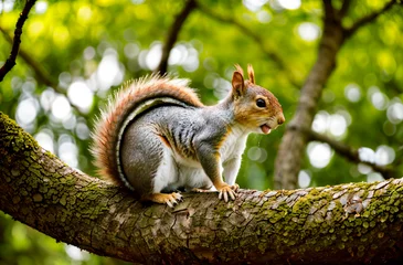 Fotobehang a squirrel on a tree generative ai © slumart
