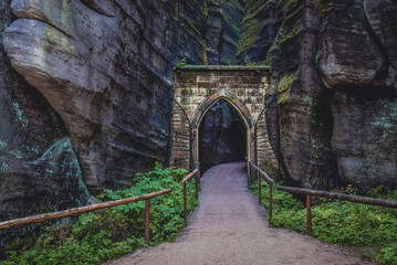 Entrance to rock city in Adrspach-Teplice Rocks national park, Czech Republic
