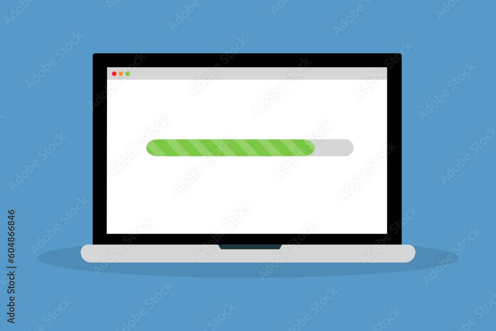 Poster laptop with progress bar in a flat design